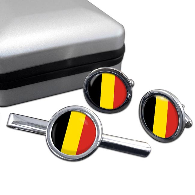 Belgique Belgie (Belgium) Round Cufflink and Tie Clip Set