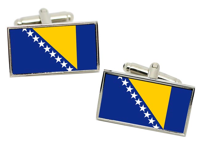 Bosnia and Herzegovina Flag Cufflinks in Chrome Box