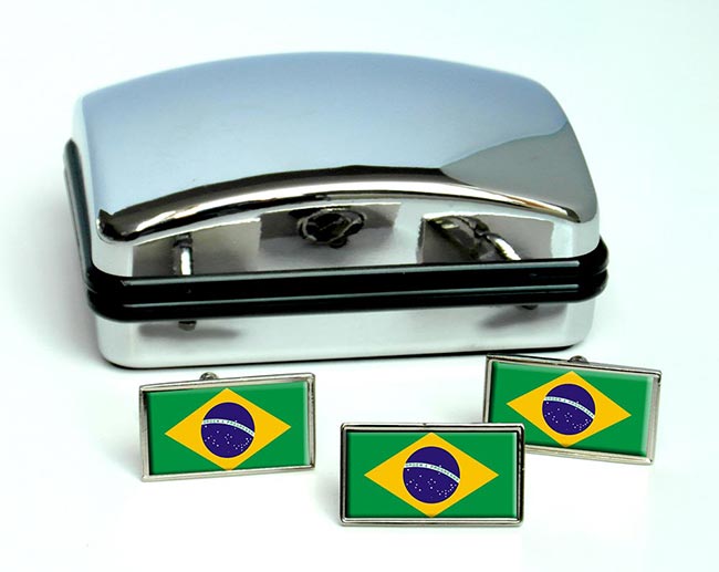 Brazil Brasil Flag Cufflink and Tie Pin Set