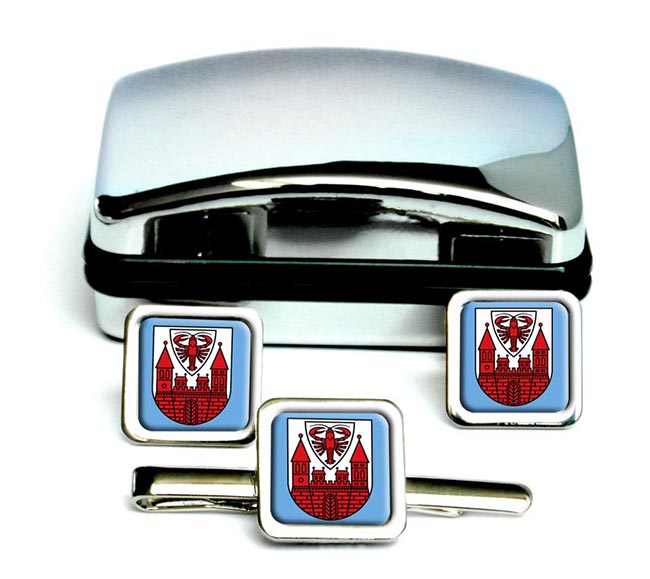 Cottbus (Germany) Square Cufflink and Tie Clip Set