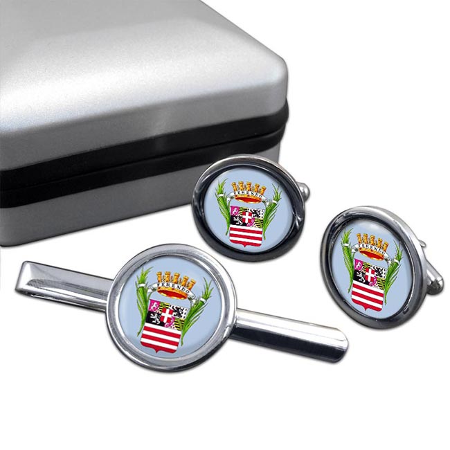 Cuneo (Italy) Round Cufflink and Tie Clip Set