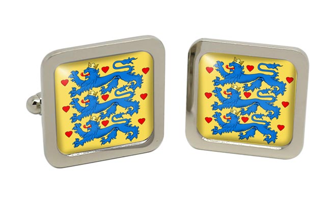 Danish Royal Coat of Arms Square Cufflinks in Chrome Box