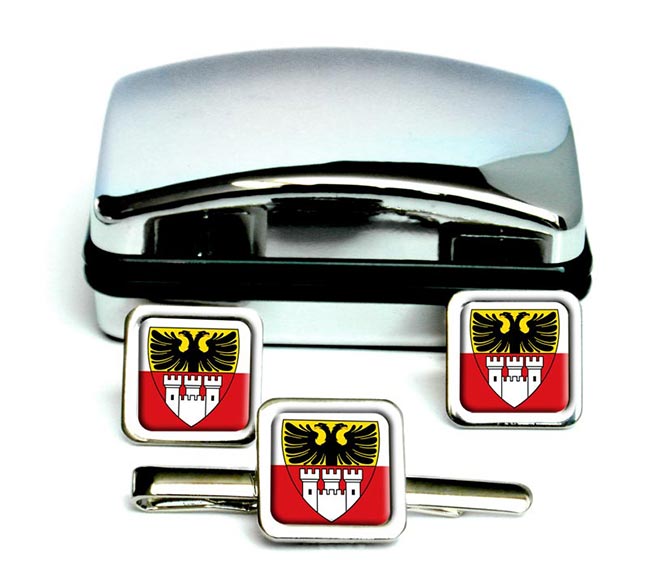 Duisburg (Germany) Square Cufflink and Tie Clip Set