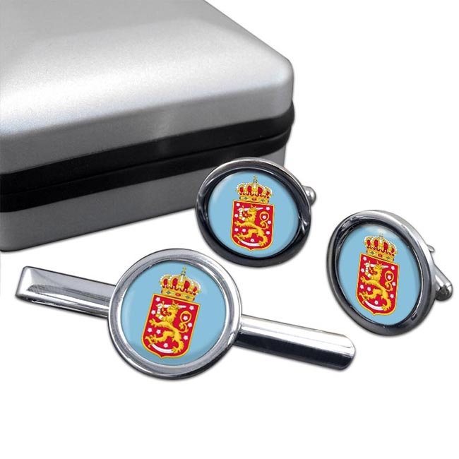 Finnish Coats of Arms Round Cufflink and Tie Clip Set