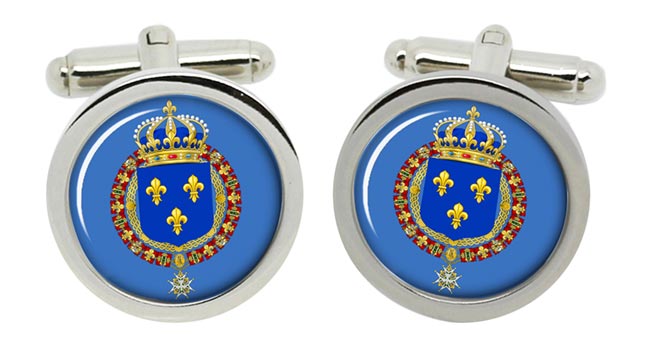 French Royal Coat of Arms Cufflinks in Chrome Box