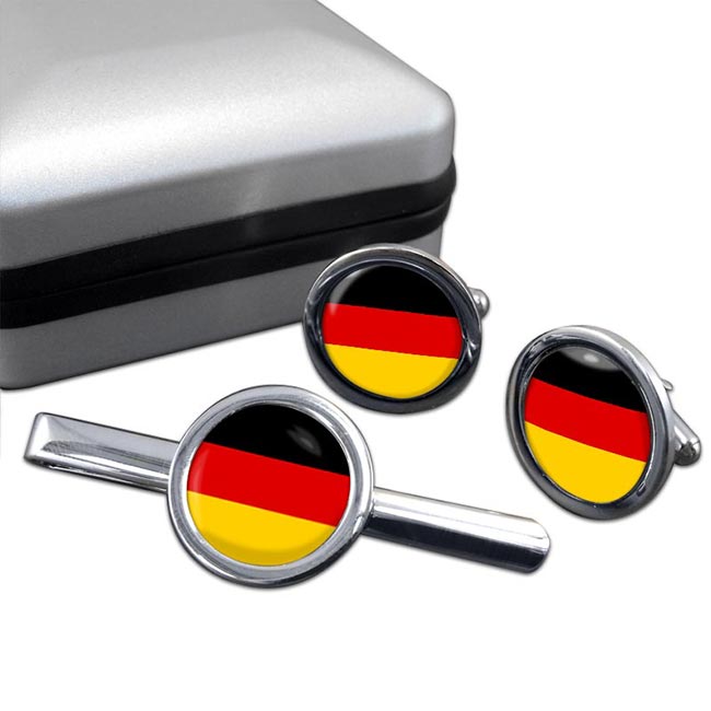 Deutschland Germany Round Cufflink and Tie Clip Set