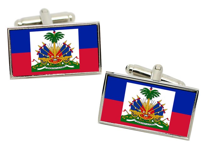 Haiti Flag Cufflinks in Chrome Box