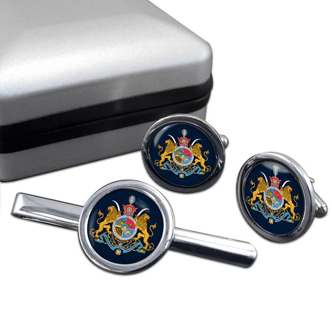 Imperial Coat of Arms Iran Round Cufflink and Tie Clip Set