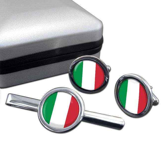 Italy Italia Round Cufflink and Tie Clip Set