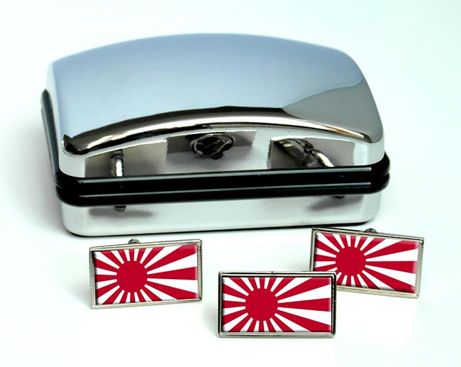 Japan Rising Sun Flag Flag Cufflinks in Chrome Gift box 