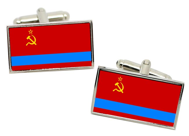 Kazakh Soviet Flag Cufflinks in Chrome Box