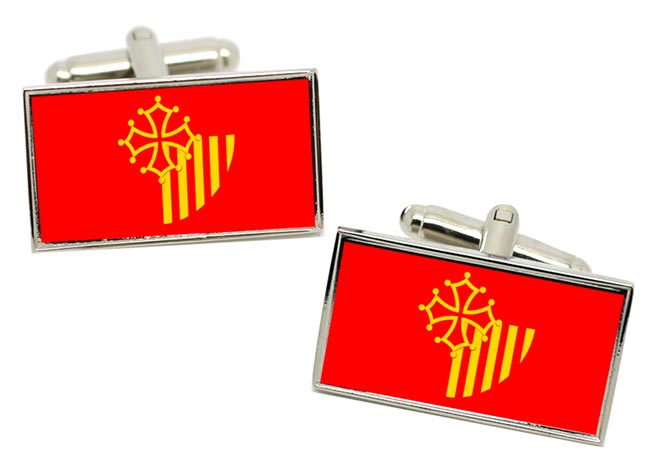 Languedoc-Roussillon (France) Flag Cufflinks in Chrome Box