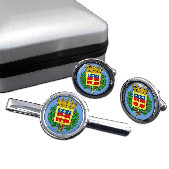 Le Mans (France) Round Cufflink and Tie Clip Set