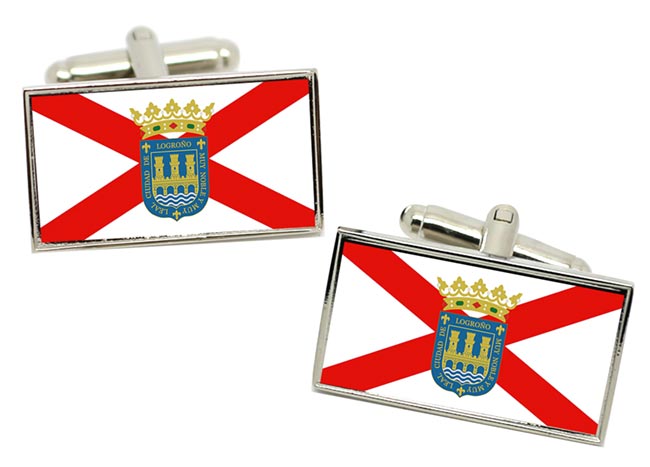 Logrono (Spain) Flag Cufflinks in Chrome Box