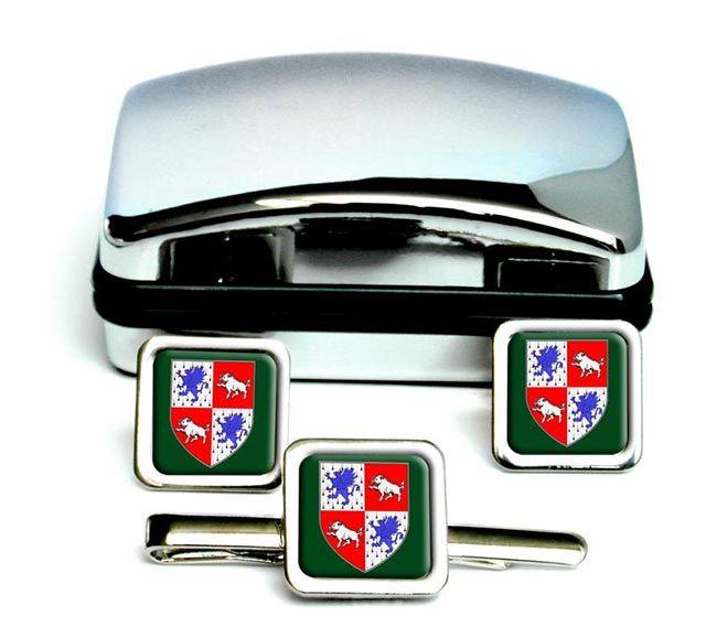 County Longford (Ireland) Square Cufflink and Tie Clip Set