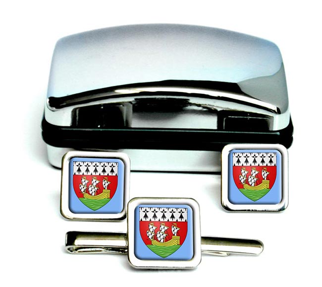 Nantes (France) Square Cufflink and Tie Clip Set