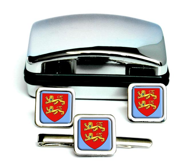 Normandie (France) Square Cufflink and Tie Clip Set