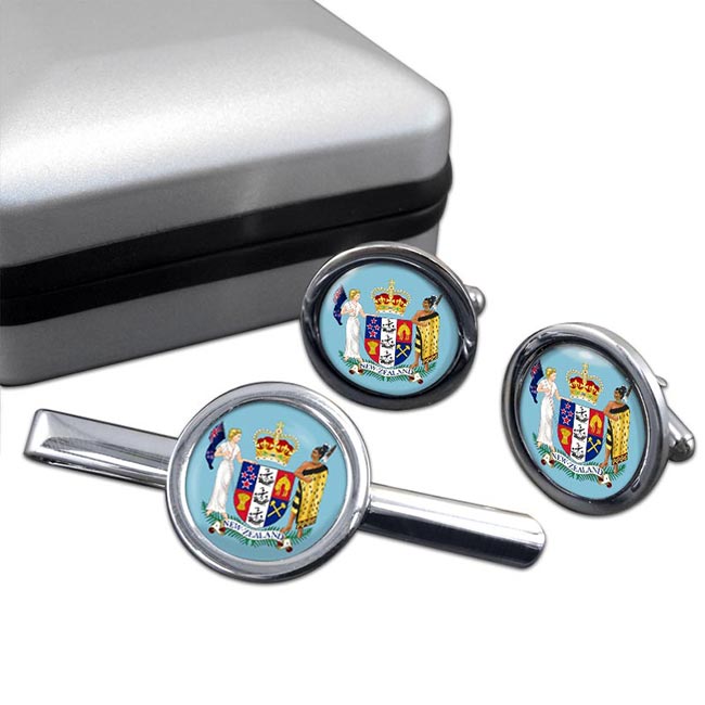 Coat of Arms (New Zealand) Round Cufflink and Tie Clip Set