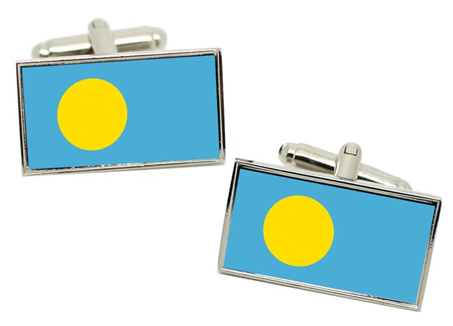 Palau Flag Cufflinks in Chrome Box