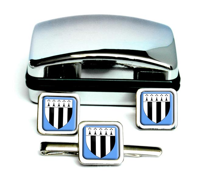 Rennes (France) Square Cufflink and Tie Clip Set