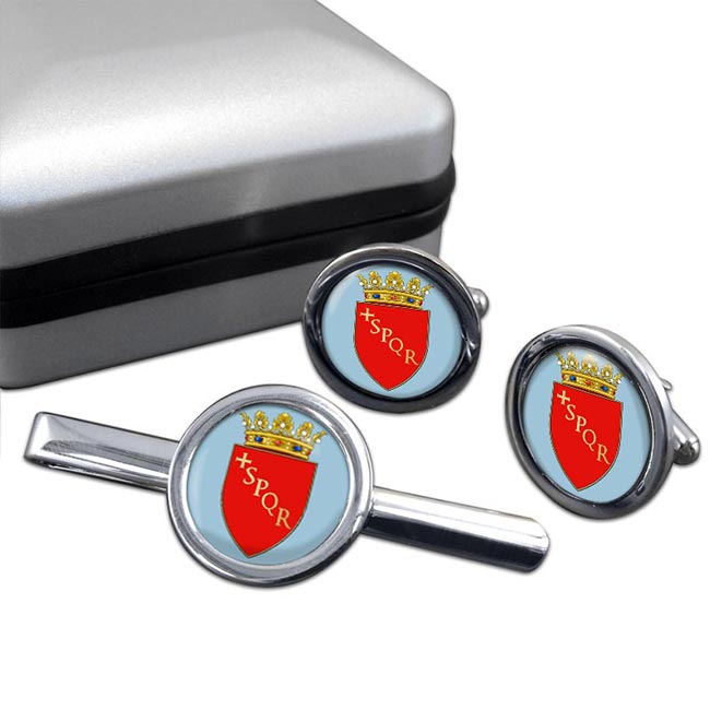 Roma (Italy) Round Cufflink and Tie Clip Set