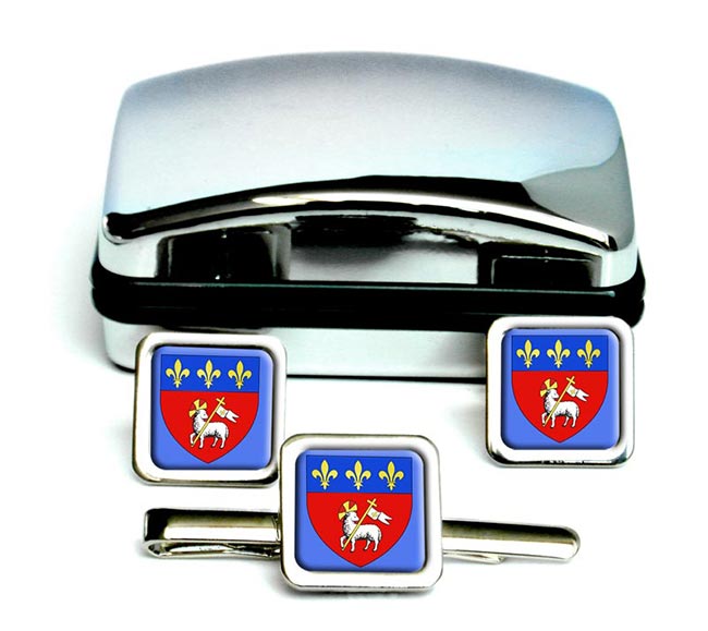 Rouen (France) Square Cufflink and Tie Clip Set