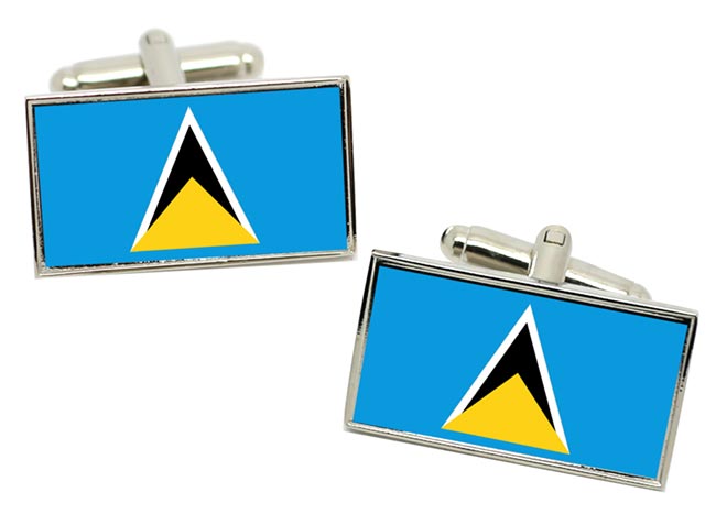 Saint Lucia Flag Cufflinks in Chrome Box