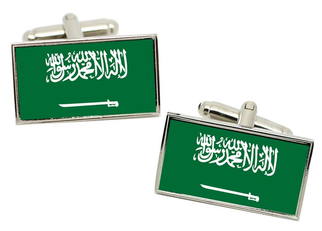 Saudi Arabia Flag Cufflinks in Chrome Box