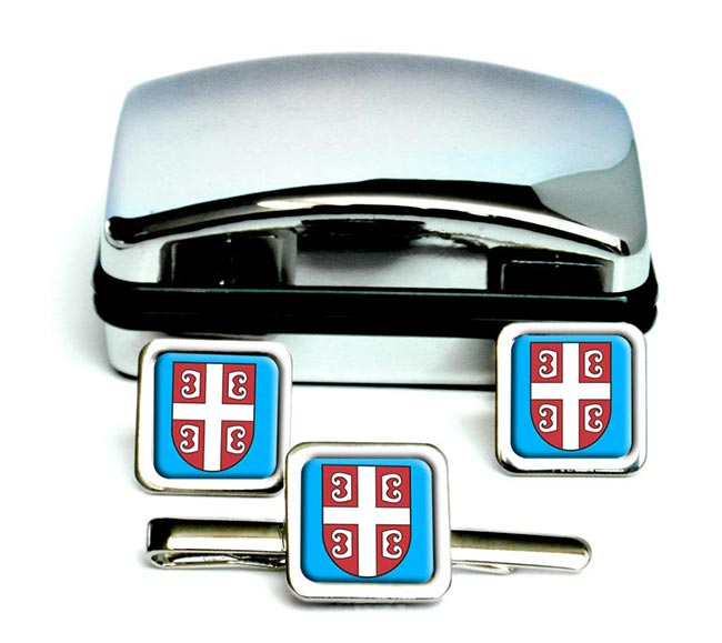 Serbian Cross--Square Cufflink and Tie Clip Set