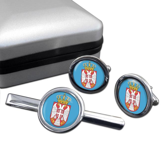 Coat of Arms  (Serbia) Round Cufflink and Tie Clip Set