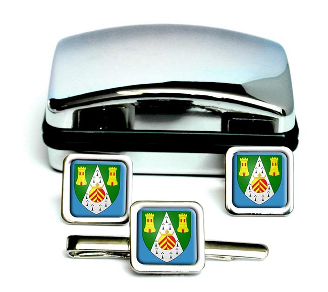 South Glamorgan-Square Cufflink and Tie Clip Set