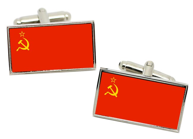 Soviet Union USSR Flag Cufflinks in Chrome Box