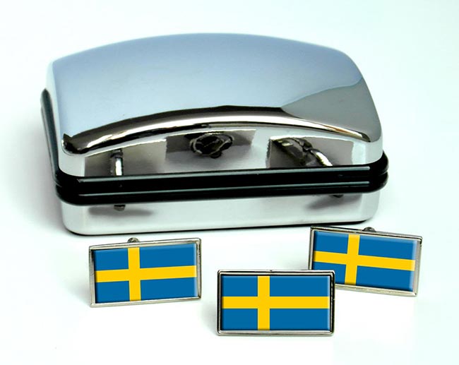 Sweden Sverige Flag Cufflink and Tie Pin Set