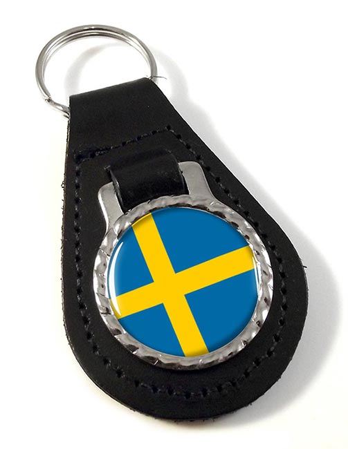 Sweden Sverige Leather Key Fob