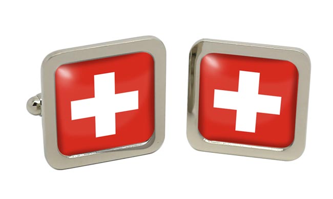 Switzerland Square Cufflinks in Chrome Box