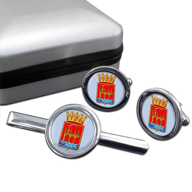 Trapani (Italy) Round Cufflink and Tie Clip Set
