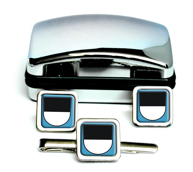 Ulm (Germany) Square Cufflink and Tie Clip Set