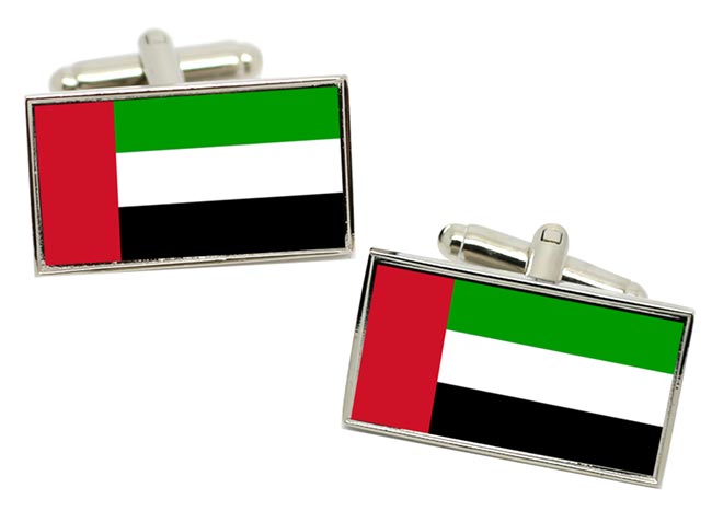 United Arab Emirates UAE Flag Cufflinks in Chrome Box