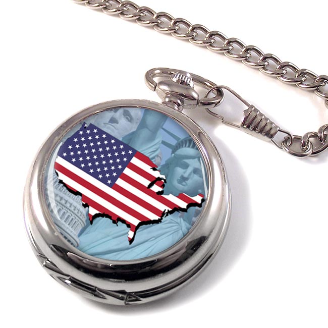 United States Flag and Map Pocket Watch
