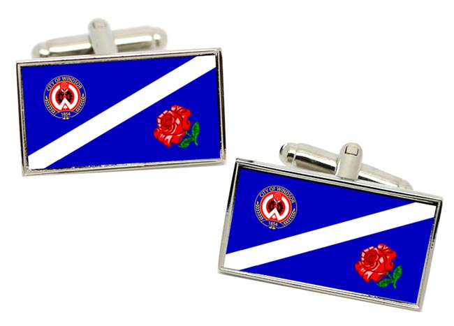 Windsor (Canada) Flag Cufflinks in Chrome Box