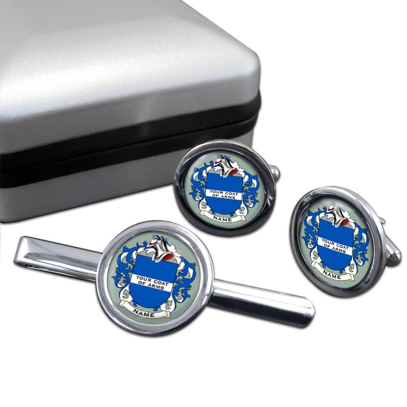 Any Name Coats of Arms Cufflinks and Tie Clip Set