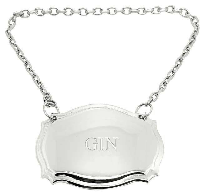 UK Gift Shop Gin Engraved Silver Plated Decanter Label