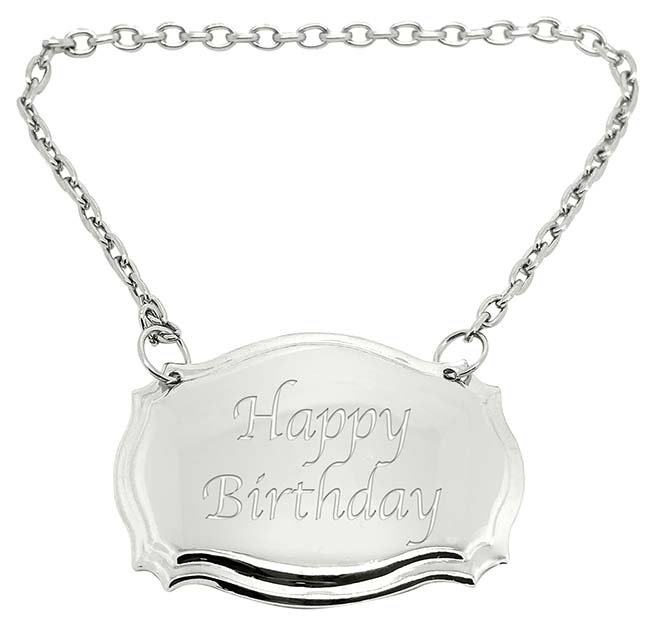 Happy Birthday Engraved Silver Plated Decanter Label