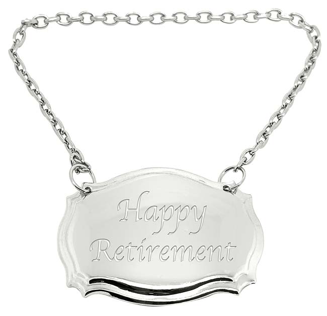 Happy Retirement Silver Plated Decanter Label