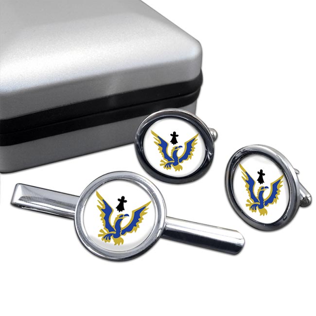 Escadrille 57 Mouette (French Air Force) Round Cufflink and Tie Clip Set