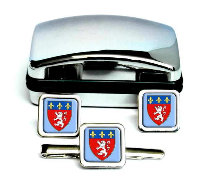 Lyon (France) Square Cufflink and Tie Clip Set