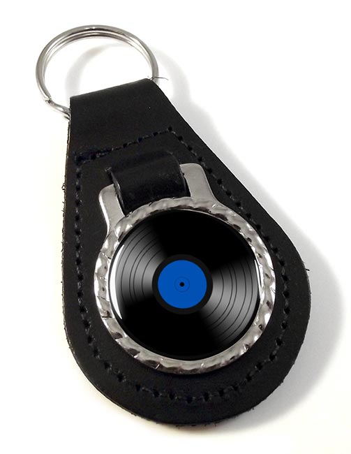 DJ Record Blue Label Leather Key Fob