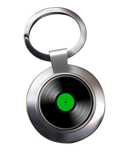 DJ Record Green Label Chrome Key Ring