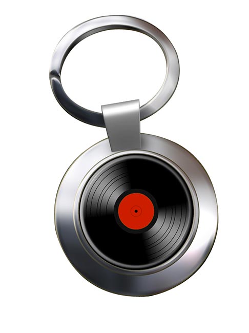 DJ Record Red Label Chrome Key Ring