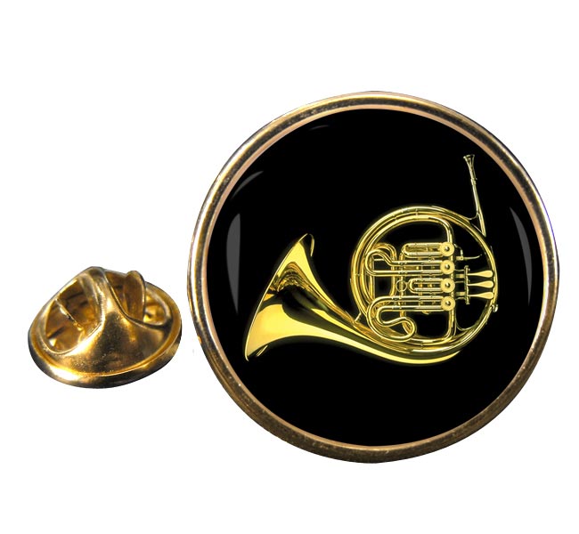 French Horn Round Pin Badge